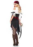 Female pirate, costume dress, lacing, satin bow, sash, cold shoulder